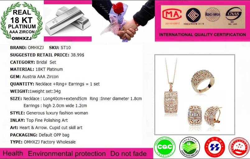 OMHXZJ оптовая продажа ожерелье и серьги невесты с австрийскими кристаллами ААА