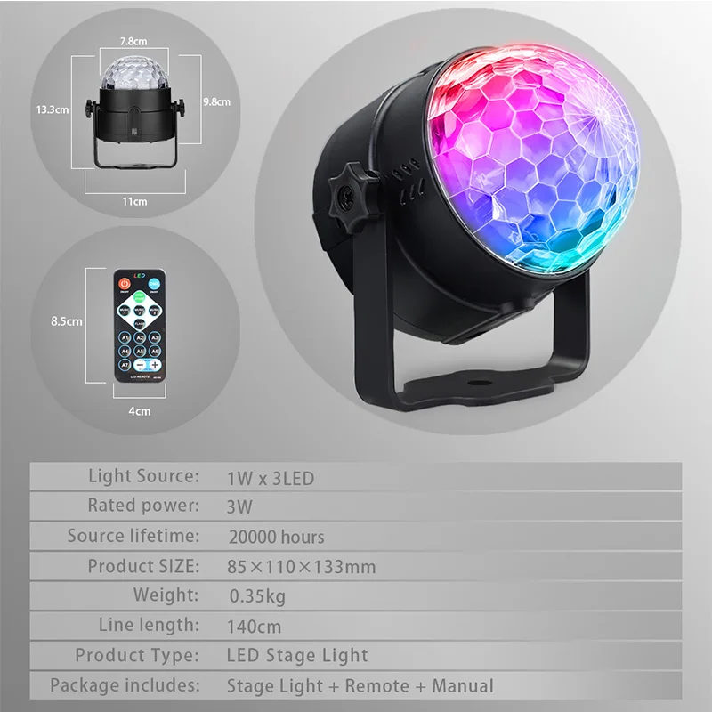 7 цветов диско шар для диджеев светодиодный сценический эффект 3 Вт LED RGB