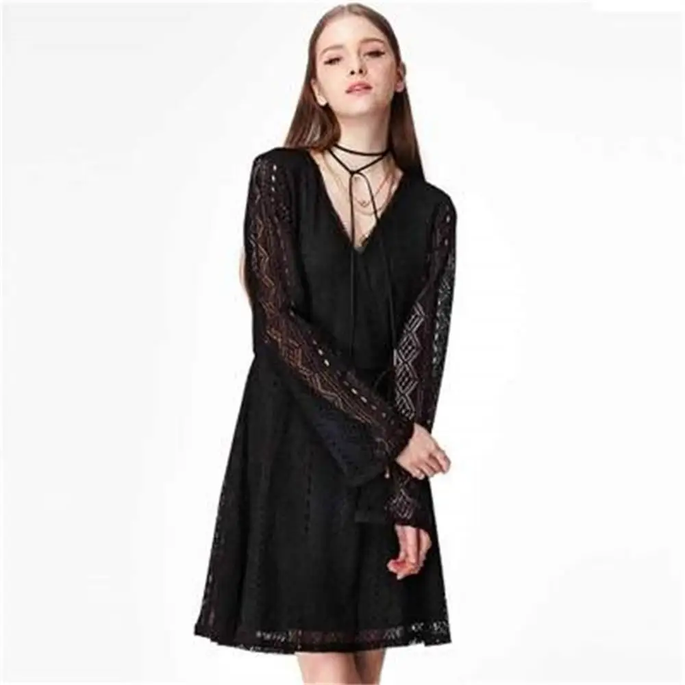 2018 лето-осень труба рукав Для женщин Мини кружевном платье Vestidos плюс Размеры