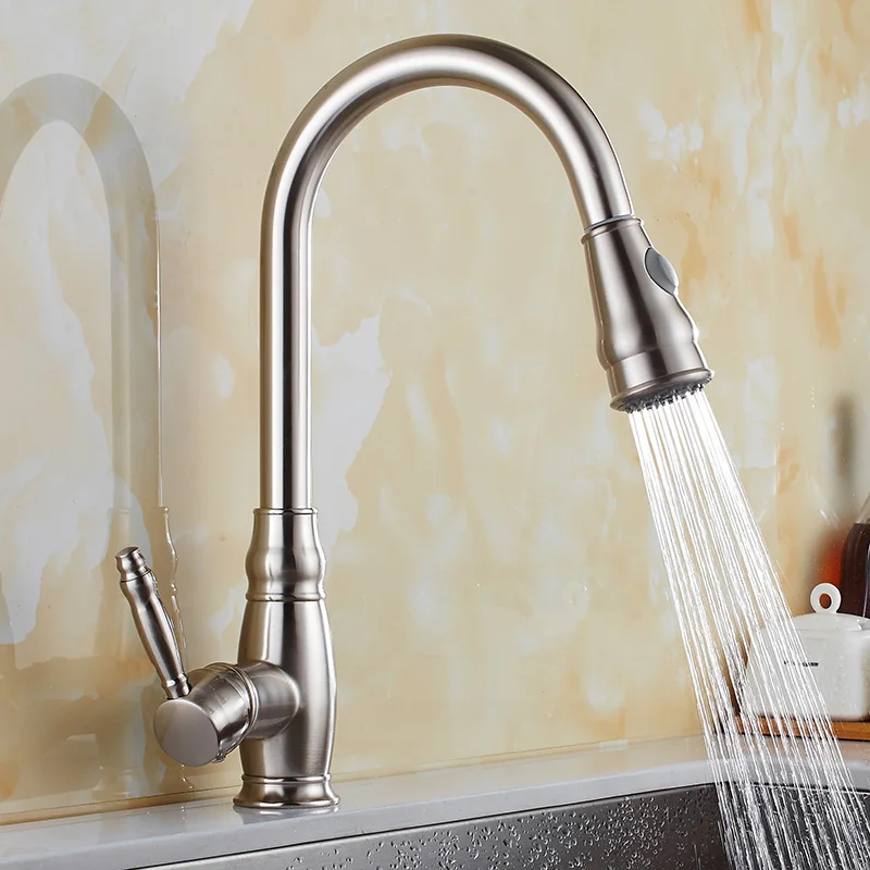 Azeta Golden Pull Out Kitchen Faucet 360 Degree Rotation Torneira Cozinha Deck Mounted Hot Cold Water Sink Tap AT7618G | Обустройство