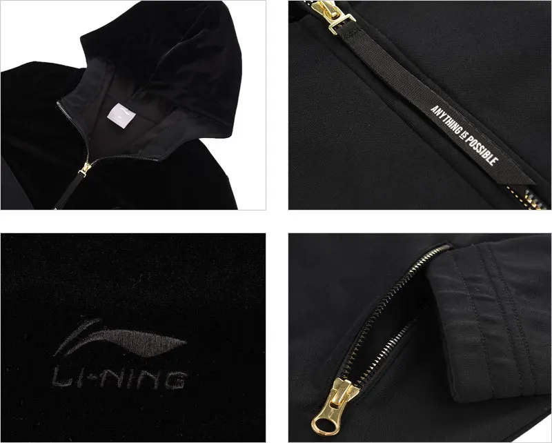 Li-Ning, женские трендовые свитера-худи, на молнии, обычный крой, бархат, пэчворк, удобная куртка, подкладка, спортивные толстовки, AWDN836 WWJ938