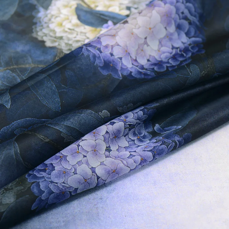 Шелковая органза с принтом в китайском стиле атласная ткань дышащая натуральная