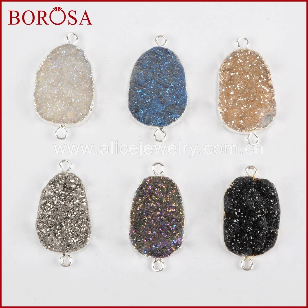 BOROSA 5 шт. Druzy Хрустальный соединитель серебряный цвет Радужный титановый двойная