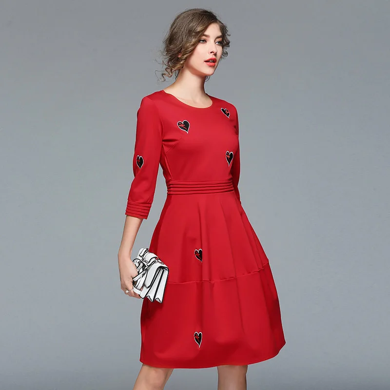 LARCI Цветочный принт платье Для женщин О образным вырезом три четверти рукав линии