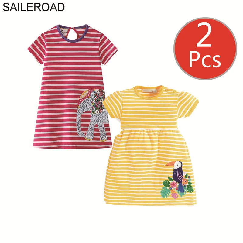 SAILEROAD 2 Шт. Динозавр Лето Новорожденных Девочек Одежда Животных Аппликация Детские Платья для Девочек Костюм Детей Принцесса Платье