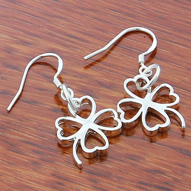 Brand New Fashion 925 Silver Drop Earring Four-Clover Love Heart Earrings for Woman/Girl Gift Jewelry Prevent allergy | Украшения и