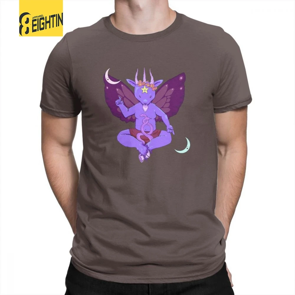 My Little Baphomet футболки короткий рукав чистый хлопок для мужчин футболка печать футболки круглый вырез большой размер мультфильм уникальный - Цвет: Коричневый