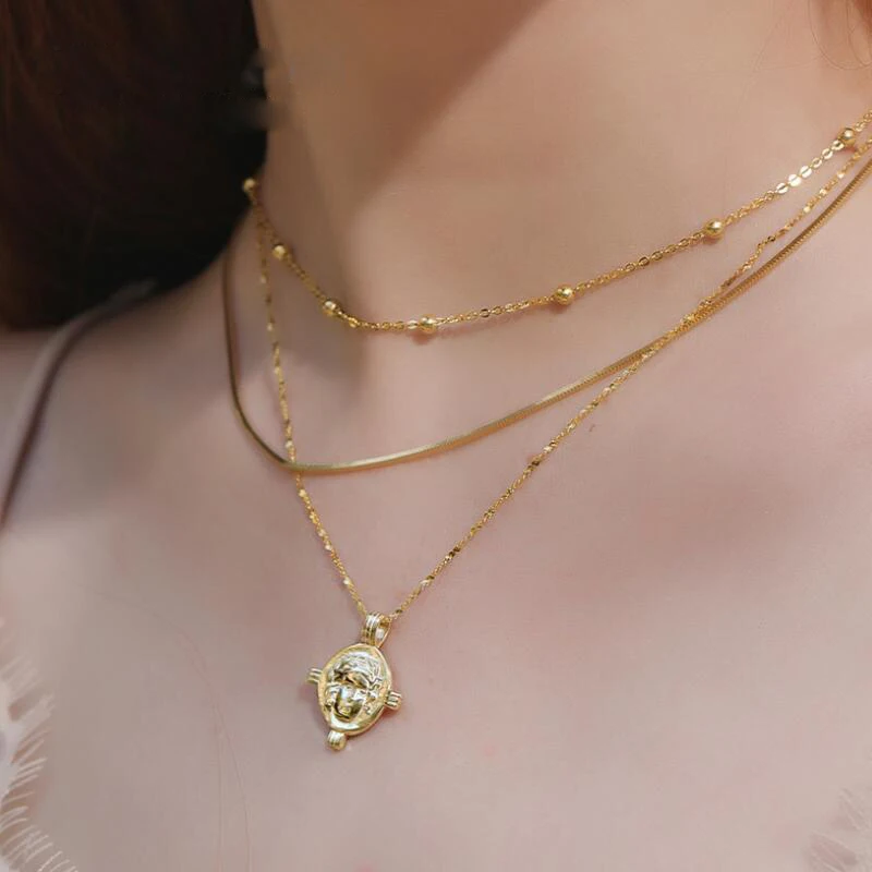 925 стерлингового серебра портретная монета слоистых чокеров минималистский диск