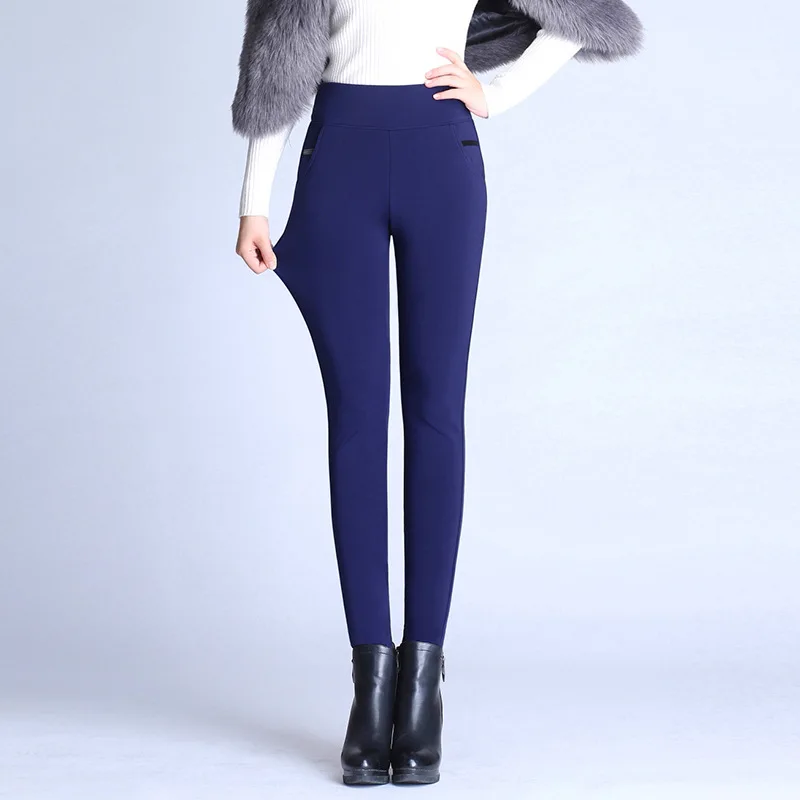 Женские зимние теплые брюки с высокой талией бархатные плотные леггинсы