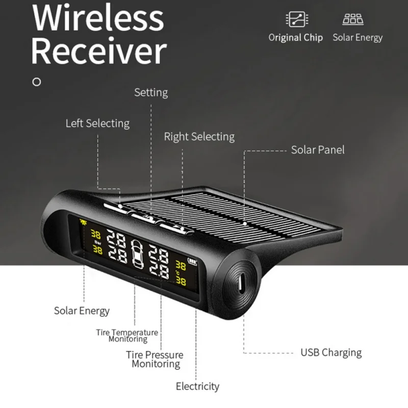 Солнечная зарядка или USB автомобильный TPMS система контроля давления в шинах HD цифровой ЖК-дисплей Автосигнализация инструмент беспроводной 4 внешних датчика