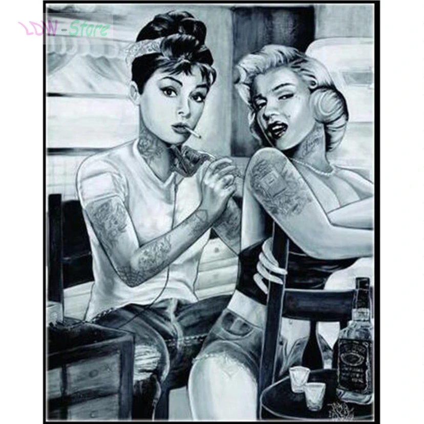 Алмазная мозаика Мэрилин Монро и Хепберн в стиле сделай сам картина с полными