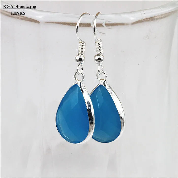 Стеклянные серьги-капельки с кварцевой рамкой серьги синим кристаллом подвеской