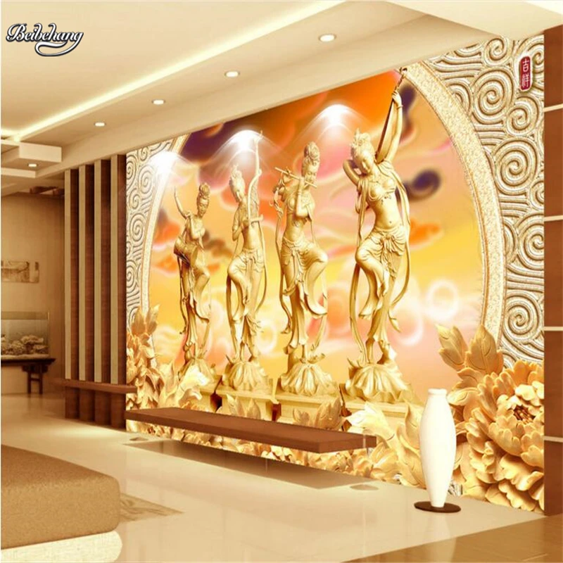 

beibehang 3D Sculpture Dunhuang Flying Living Room Backdrop Customized Large Mural Nonwovens papel de parede para quarto