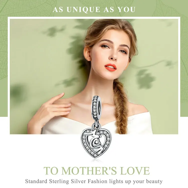 WOSTU настоящие 925 пробы серебряные бусины в форме сердца с надписью «MOM» подходят к оригинальному браслету-Шарму DIY ювелирный подарок FIC789