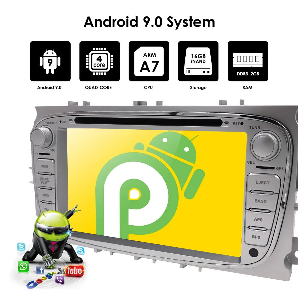 Автомобильный монитор Android 9,0 автомобильный dvd-плеер 2 Din радио gps Navi для Ford Focus Mondeo Kuga C-MAX S-MAX Galaxy Аудио Стерео головное устройство