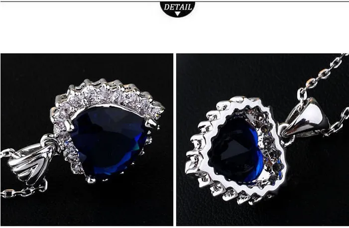 silver color and Blue Austrian Crystal The Heart Of Ocean Pendant Necklace Titanic For Women Jewelry | Украшения и аксессуары
