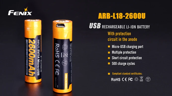 Оригинальная Аккумуляторная литий-ионная батарея Fenix ARB-L18-2600U 2600 мАч 18650 с защитой