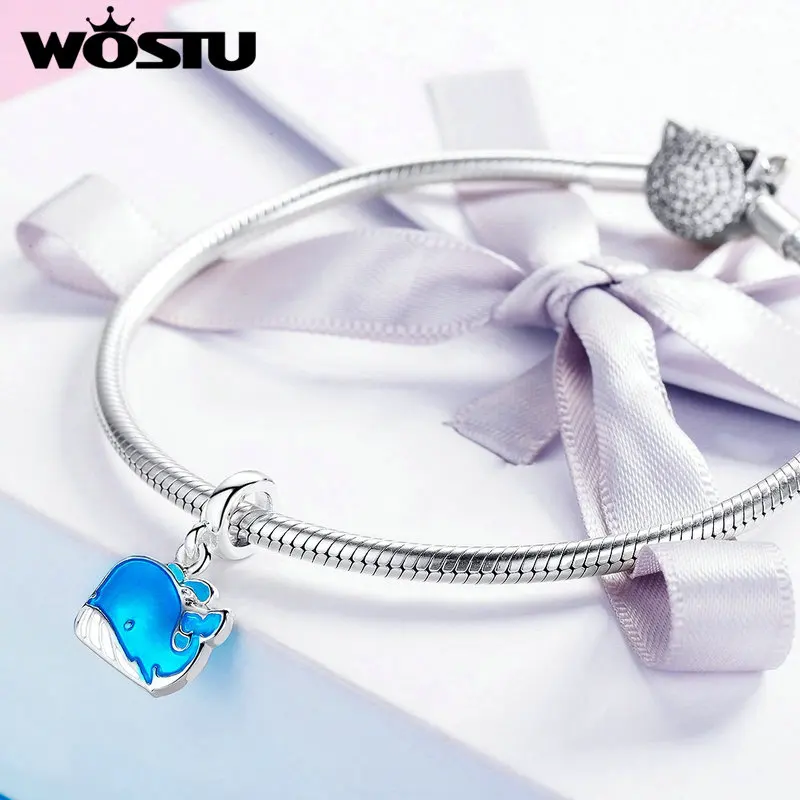 WOSTU, синий цвет, Кит, Висячие Подвески, сплав, бусины в виде животных, для оригинального браслета, ожерелья, подвески для женщин, сделай сам, изготовление ювелирных изделий, FOC009