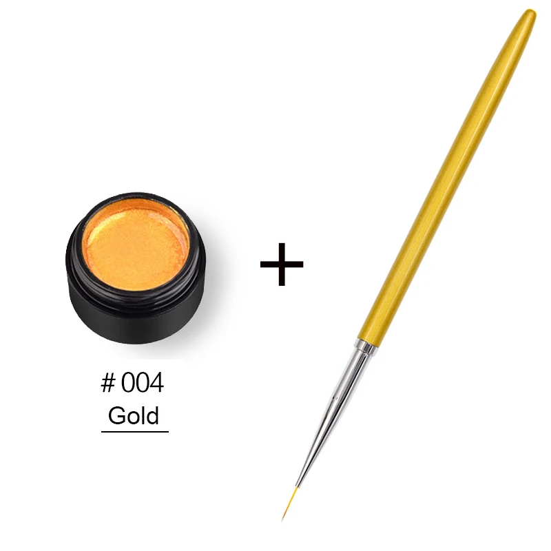 gold (with brush) Гель-лак для ногтей, 8 мл, черный, золотой, серебряный, креативный рисунок проволоки, рисунок паука, Гель-лак для рисования, лак для ногтей - Цвет: gold (with brush)