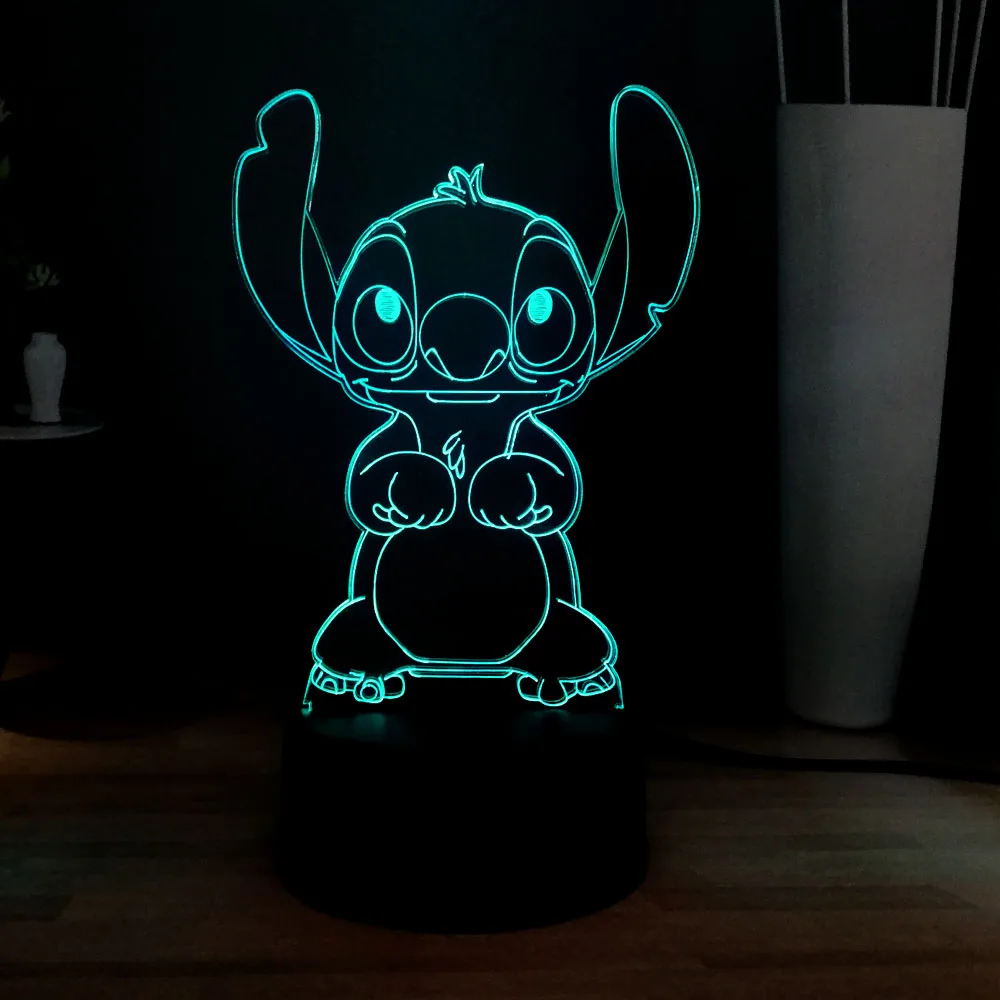 Kawaii 3D визуальная прикроватная лампа мультфильм стежка Eeyore Русалка Микки Маус светодиодный ночник USB Touch разноцветные лампы детский подарок - Испускаемый цвет: Stitch-1