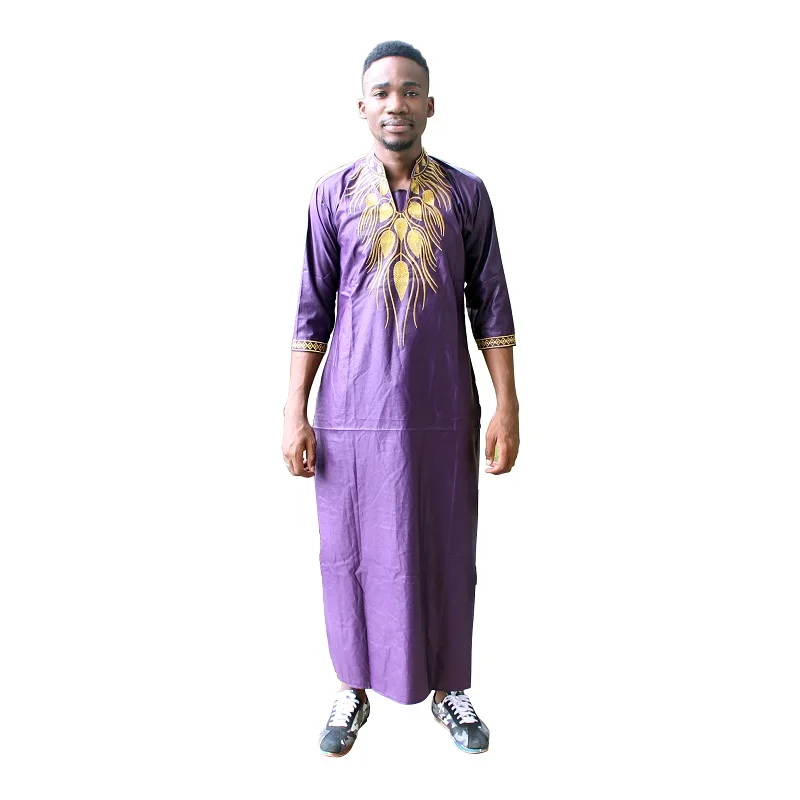 Dashikiage Унисекс Новая мода Базен длинная рубашка африканская вышивка кафтан Дашики с карманами - Цвет: Фиолетовый