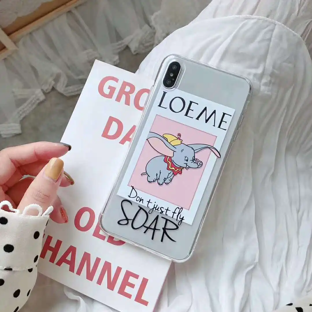 Популярный милый прозрачный плотный чехол из ТПУ с рисунком Loewe Dumbo для iPhone XR XS MAX X