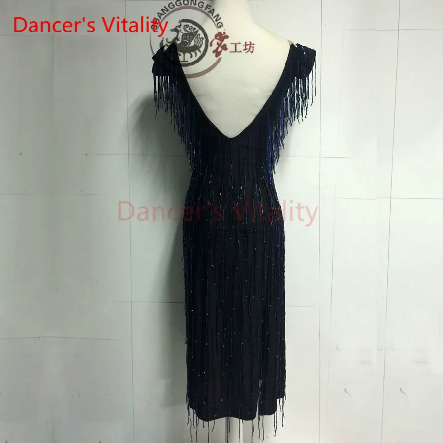

Dancer's Vitality 2017 Double V Collar Tassel Latin Dance Dress Women Samba Salsa Tango Dress For Latin Competition Dress