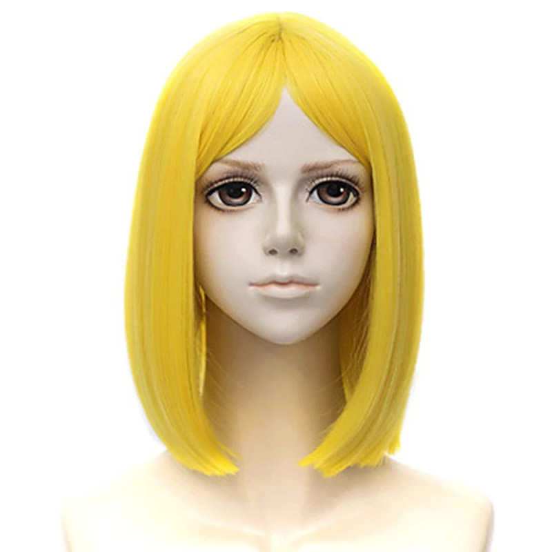 lemon yellow HAIRJOYHAIRJOY Синтетический Косплей желтый бриллиант в стране блестящих коротких прямых ЛИМОННЫХ волос парик - Цвет: lemon yellow