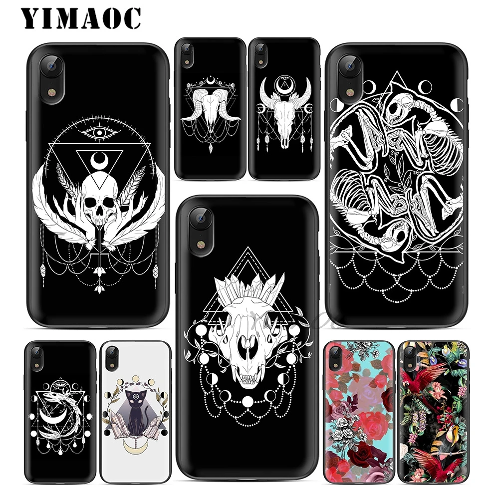 YIMAOC Skull Cat Sheep Moon Soft TPU Black Silicone Case for iPhone X or 10 8 7 6 6S Plus 5 5S SE Xr Xs Max |