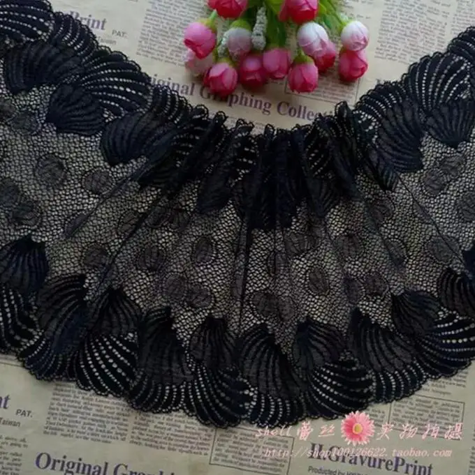 1 Meter 2018 New Arrival 19.5cm Wide French High Quality Lace Trim Elastic Black Fabric for Dress Diy Decoration | Дом и сад