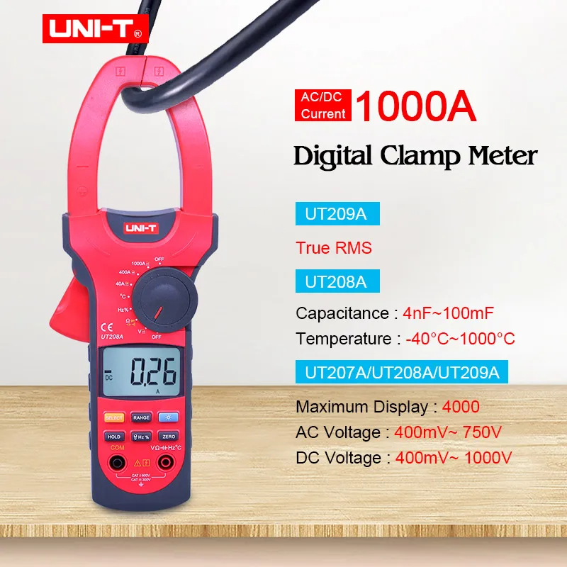 Цифровой мультиметр зажим измеритель яркости 207a/UT208A/UT209A 1000A Автоматический