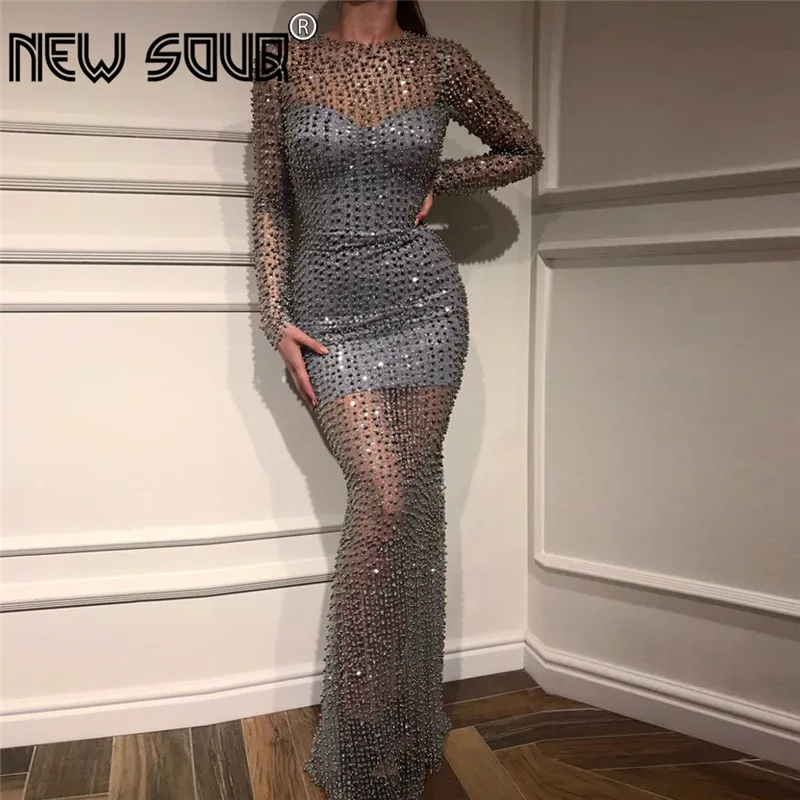 Picture Color Новое поступление бисером вечернее платье See Through Дубай дизайн платье для выпускного вечера de Festa Abendkleider мусульманских вечерние платья Aibye - Цвет: Picture Color