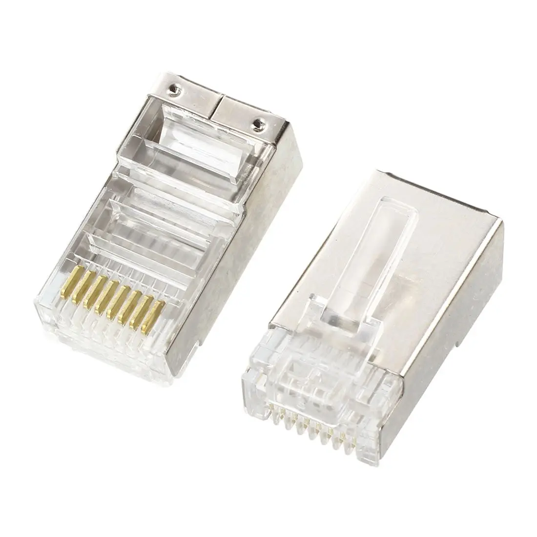 50 шт Серебряный тон экранированный RJ45 8P8C сетевой кабель CAT5 Концевая вилка Прямая
