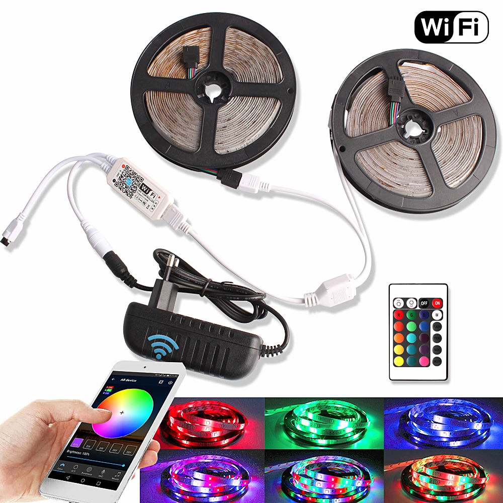 Светодиодные ленты водостойкие SMD 2835 RGB ленточный светильник с Питание DC12V + Wi Fi