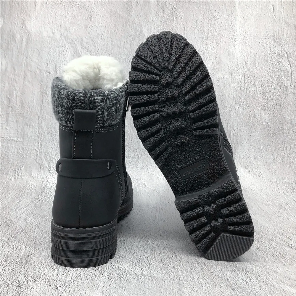 CAILASTE/классическая женская зимняя обувь с круглым носком на шнуровке молнии