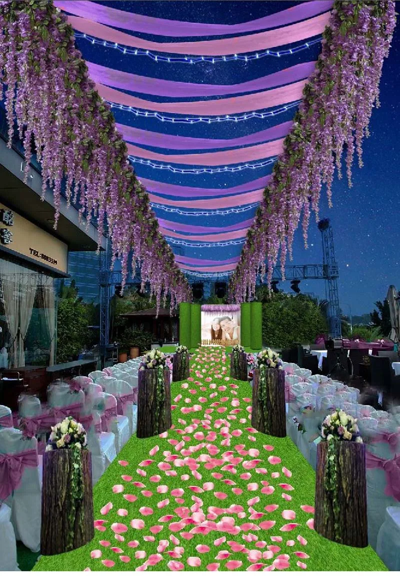 12 шт. 75 см/110 см искусственный шелк Wisteria поддельные Сад Висячие цветы лоза Свадебная вечеринка домашний декор, зеленый красный фиолетовый белый