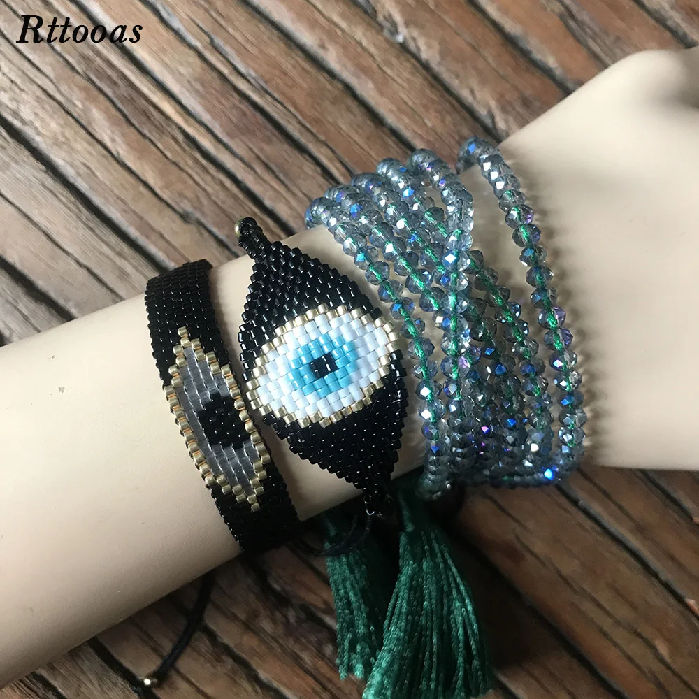 Rttooas сглаза Хрустальный браслет из бисера ручной работы Miyuki Delica Pulseras Luckly Boho