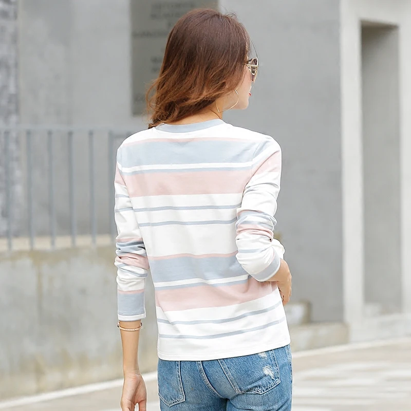 Женская хлопковая футболка с длинным рукавом в полоску|camiseta brand|camiseta fashioncamiseta f |