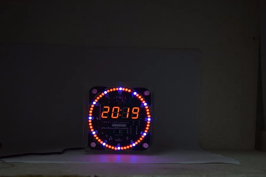 Red Red-blue case Обновленный DIY DS1302 светильник с управлением, вращающийся светодиодный набор электронных часов, вращающийся электронный набор часов, Ночной светильник, музыкальные часы - Цвет: Red Red-blue case