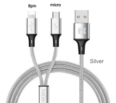 NOHON Micro type C USB кабель type-C 8pin 3 2 в 1 для iPhone 7 6 6S Plus iOS 10 9 8 Android Xiaomi LG кабель быстрое зарядное устройство кабели - Цвет: Silver 2-in-1