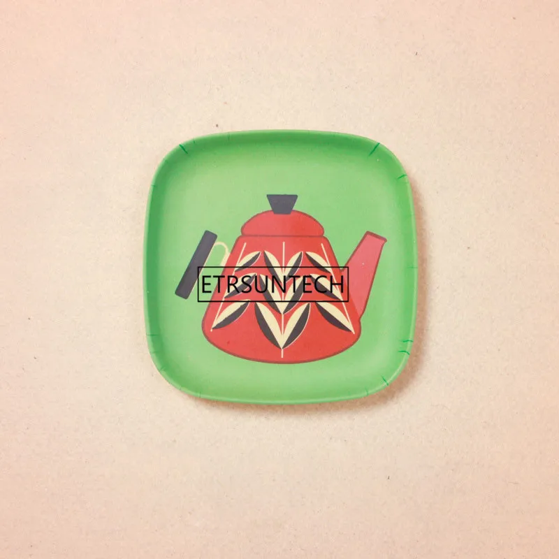 Квадратная тарелка из бамбукового волокна с мультипликационным рисунком