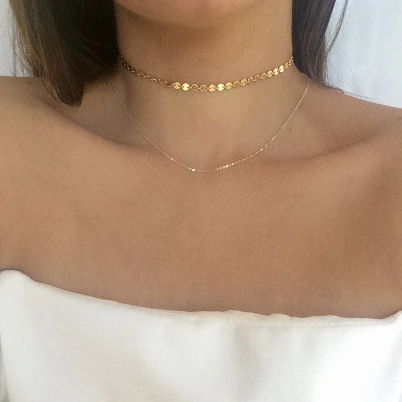 Simple new handmade double sequins necklace Bohemia charm women preferred | Украшения и аксессуары