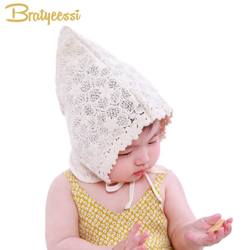 New Lace Summer Baby Hat for Girls Lace-Up Steeple Bonnet Enfant Princess Cap | Детская одежда и обувь