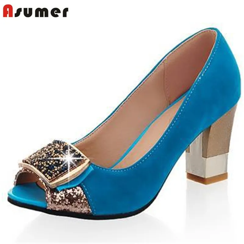 Женские туфли лодочки на толстом каблуке с открытым носком размеры 32 43|women pumps|peep