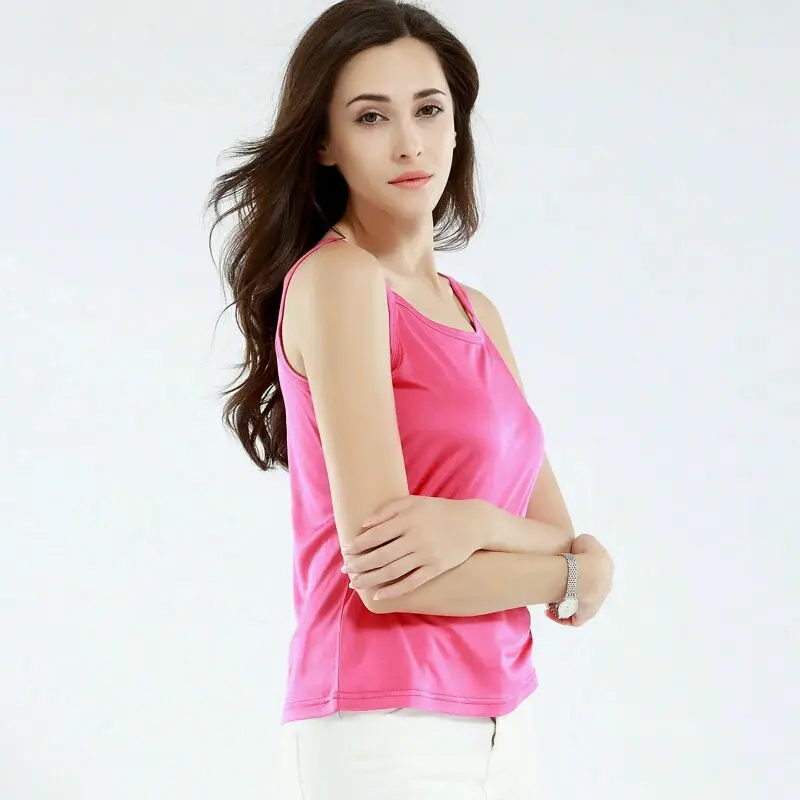 100% натуральный шелк базовые Женские однотонные простые майки