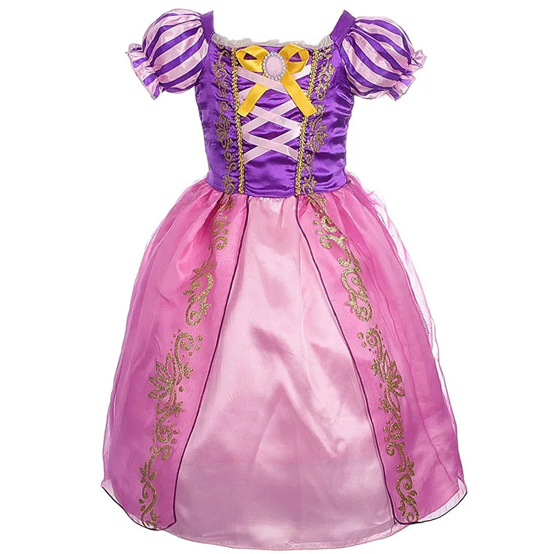 Rapunzel Dress Платье принцессы Рапунцель для девочек; детский летний костюм с бантом и париком; Детские вечерние платья для костюмированной вечеринки на Рождество, день рождения, карнавал - Цвет: Rapunzel Dress
