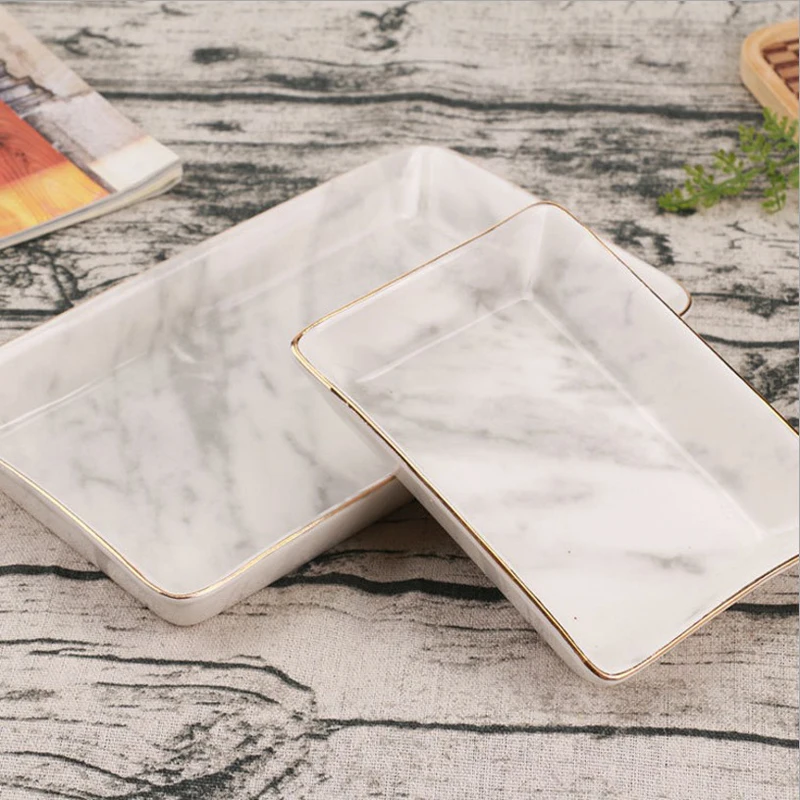 Скандинавский мраморный узор керамическая тарелка для хранения шикарная