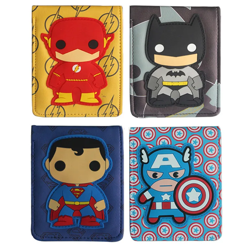 DC Marvel, супер герои, Бэтмен, Супермен, флэш версия Q, кошельки с персонажами мультфильмов, косплей, кожа PU, двойные, унисекс, для мужчин и женщин, кошелек