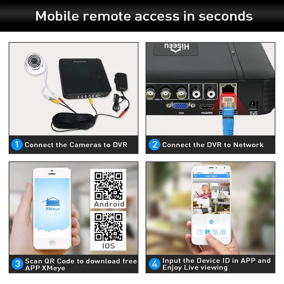 Hiseeu 4CH 1080N AHD DVR комплект видеонаблюдения Системы 2 шт. 720 P 1080 Купол Инфракрасная