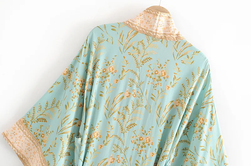 Boho шикарное летнее винтажное кимоно с цветочным принтом для женщин Модный кардиган с поясом пляжные блузки рубашки Blusas Mujer